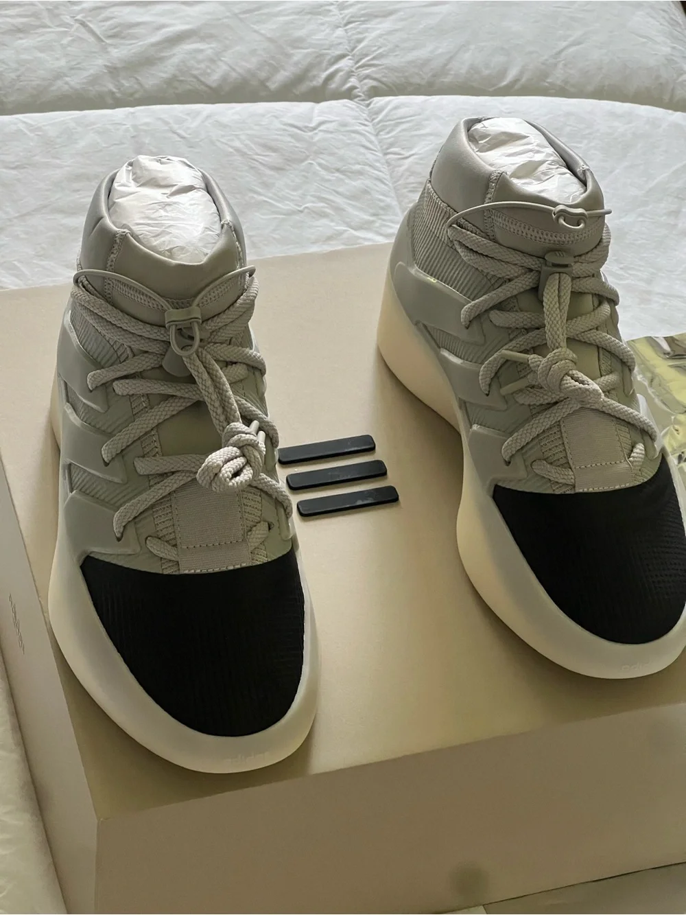 adidas x Fear of God White Sneakers with Black Logo Patch