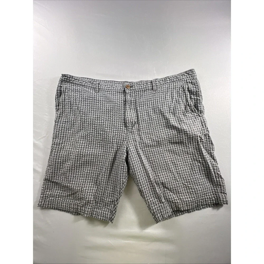 Tommy Bahama Seersucker Shorts Mens 44 Gray Gingham Check 100% Cotton Casual