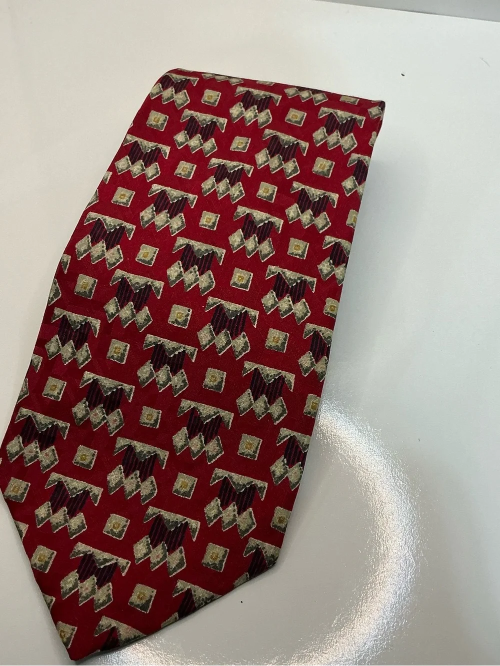 Robert Talbott Best of Class Silk Tie Red Geometric Abstract Necktie Made in USA