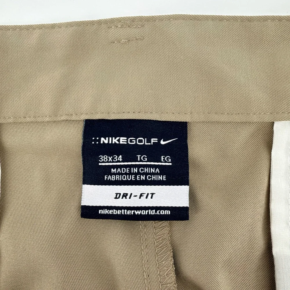 Nike Golf Dri-FIT Flat Front Pants Performance Khaki Tan 38x29 Mens Trousers