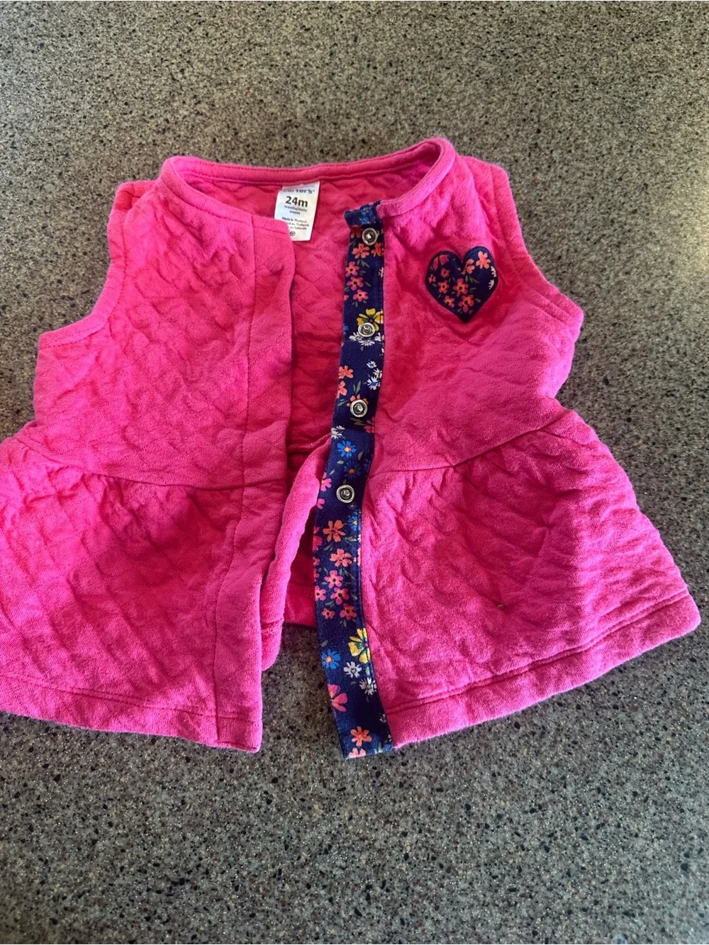 Carter's Hot Pink Toddler Top with Navy Floral Trim