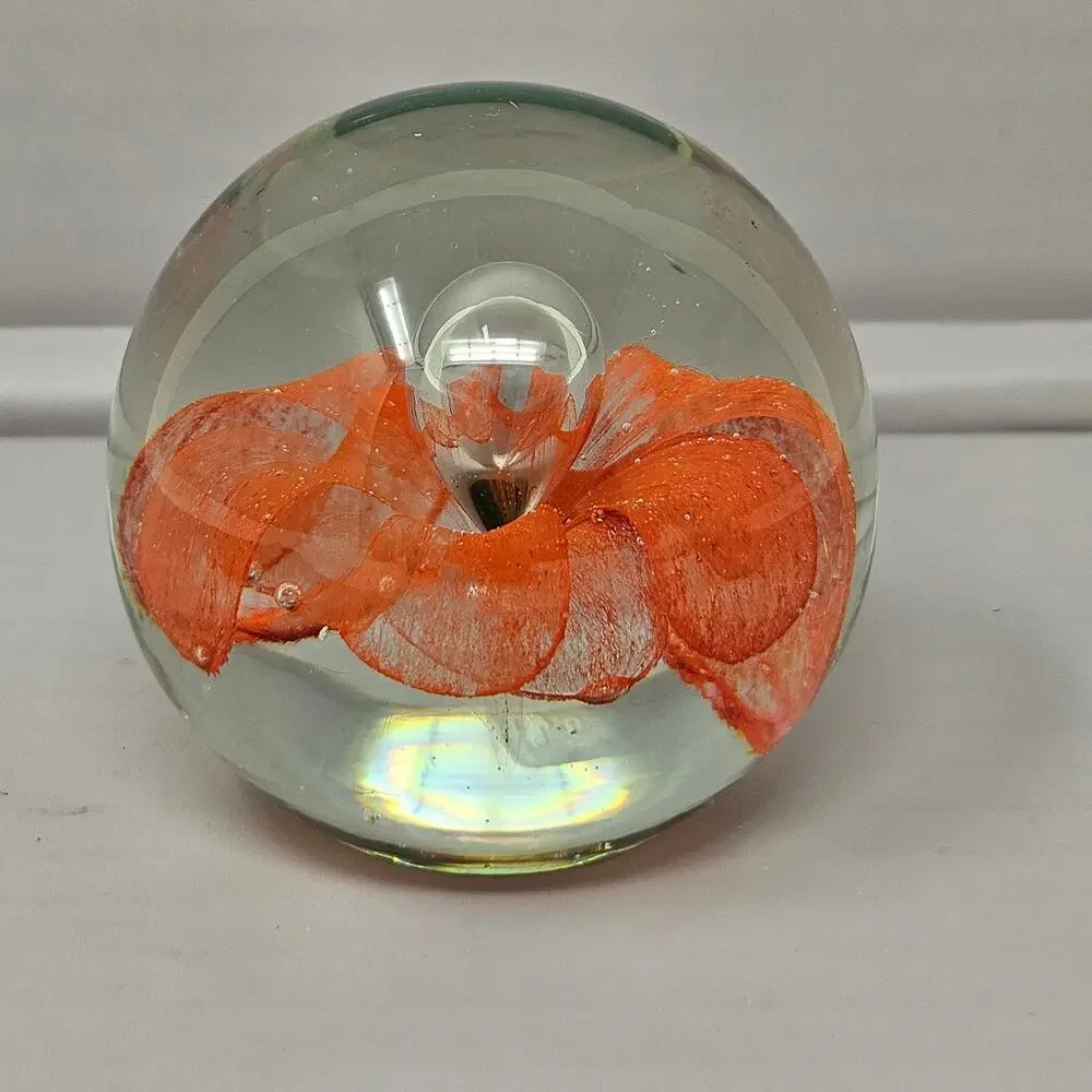 Paperweight Floral Art Glass Heavy 2.5 inch