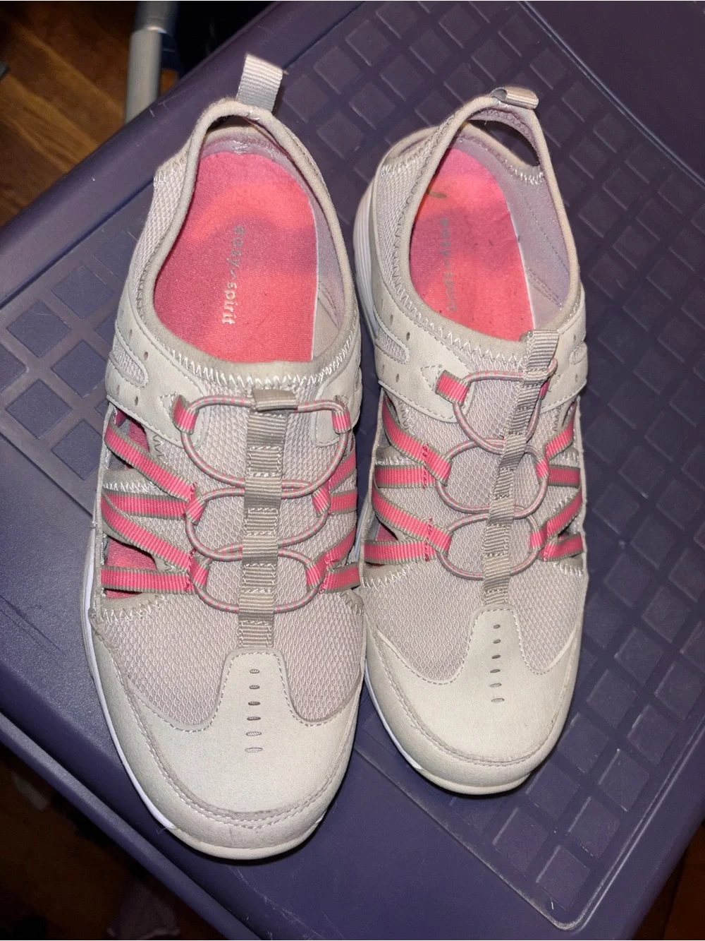 Easy Spirit Taupe Slip-On Athletic Shoes with Pink Accents