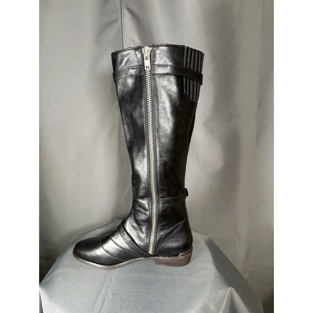 COACH Micha Black Leather Riding Boots Knee High Buckle Straps Size 8 B EUC
