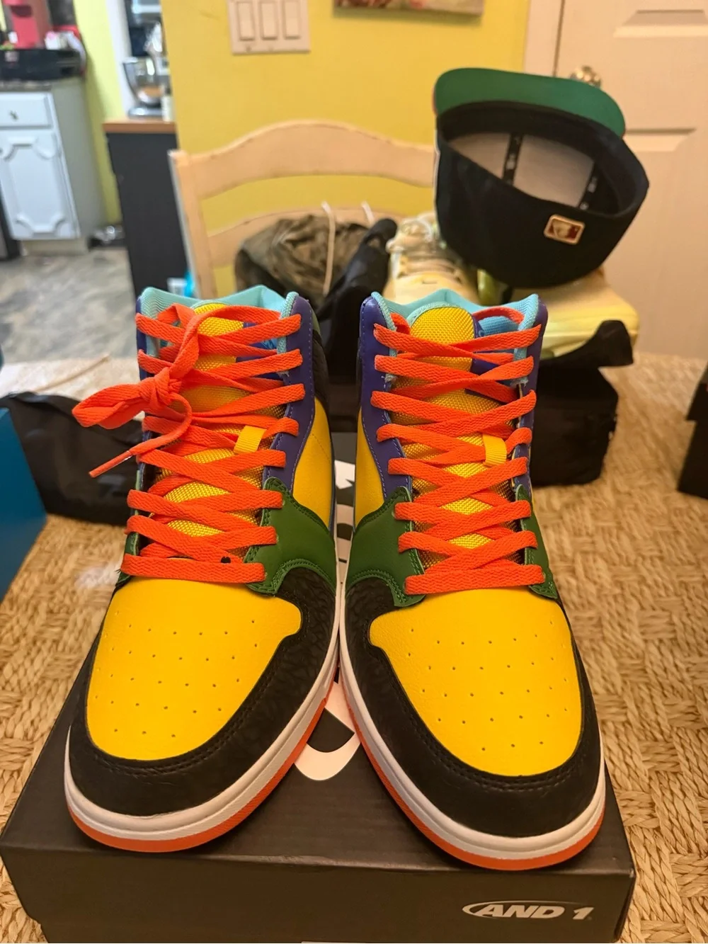 AND1 mens High-Top Sneakers in Yellow, Green, Blue & Black sz 8m/ 9.5 w new