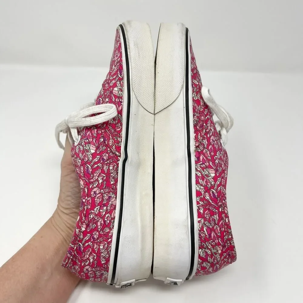 Vans Liberty Art Fabric Sneaker Shoes Womens Sz 5.5 Pink Leaves Low Top Lace Up