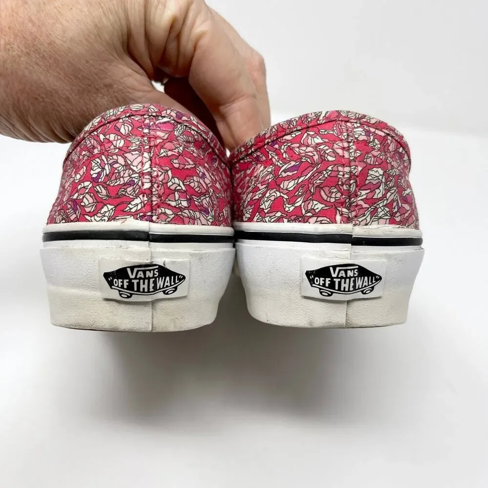 Vans Liberty Art Fabric Sneaker Shoes Womens Sz 5.5 Pink Leaves Low Top Lace Up