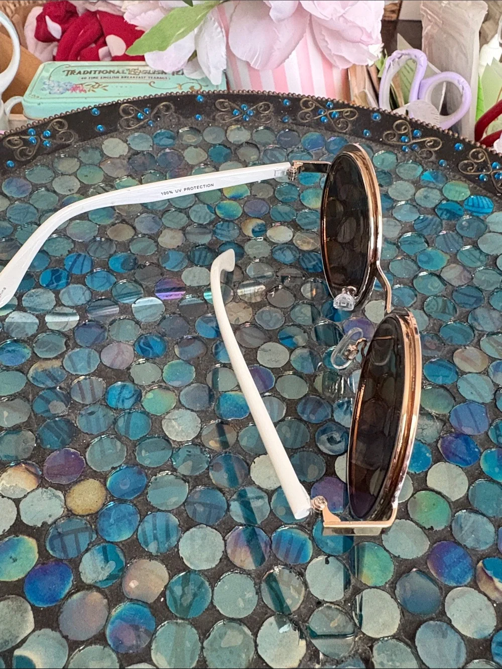 Round White Frame Sunglasses with Brown Lenses 100% Uv Protection