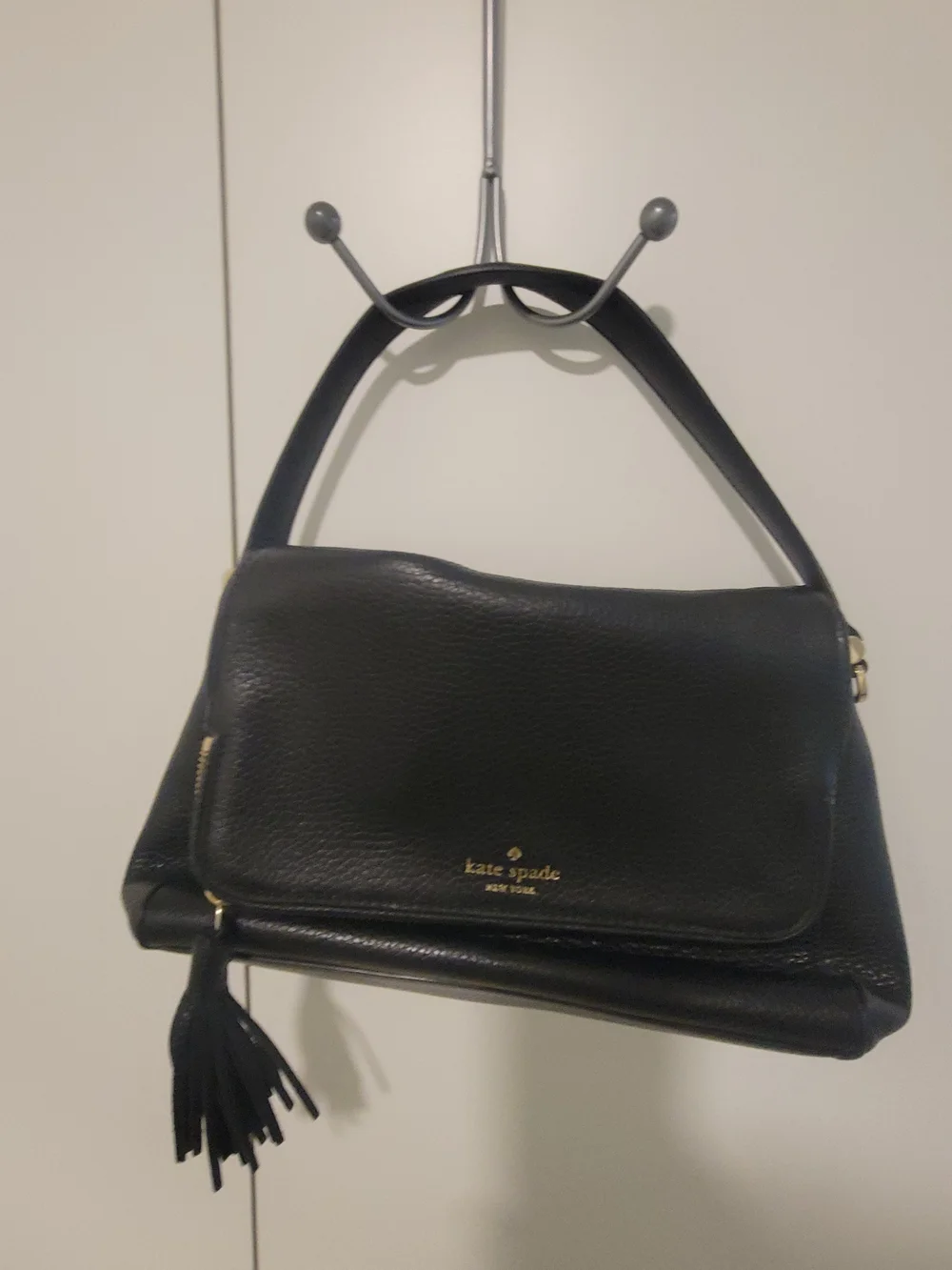 kate spade Black Pebbled Leather Tassel Crossbody Bag