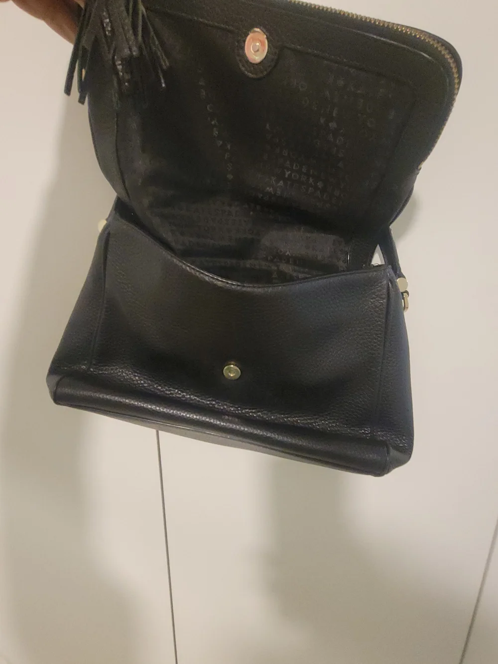 kate spade Black Pebbled Leather Tassel Crossbody Bag