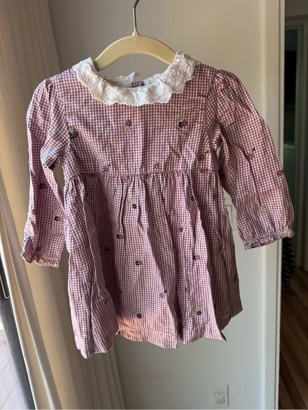 Tartine et Chocolat White and Pink Gingham Trim Baby Top