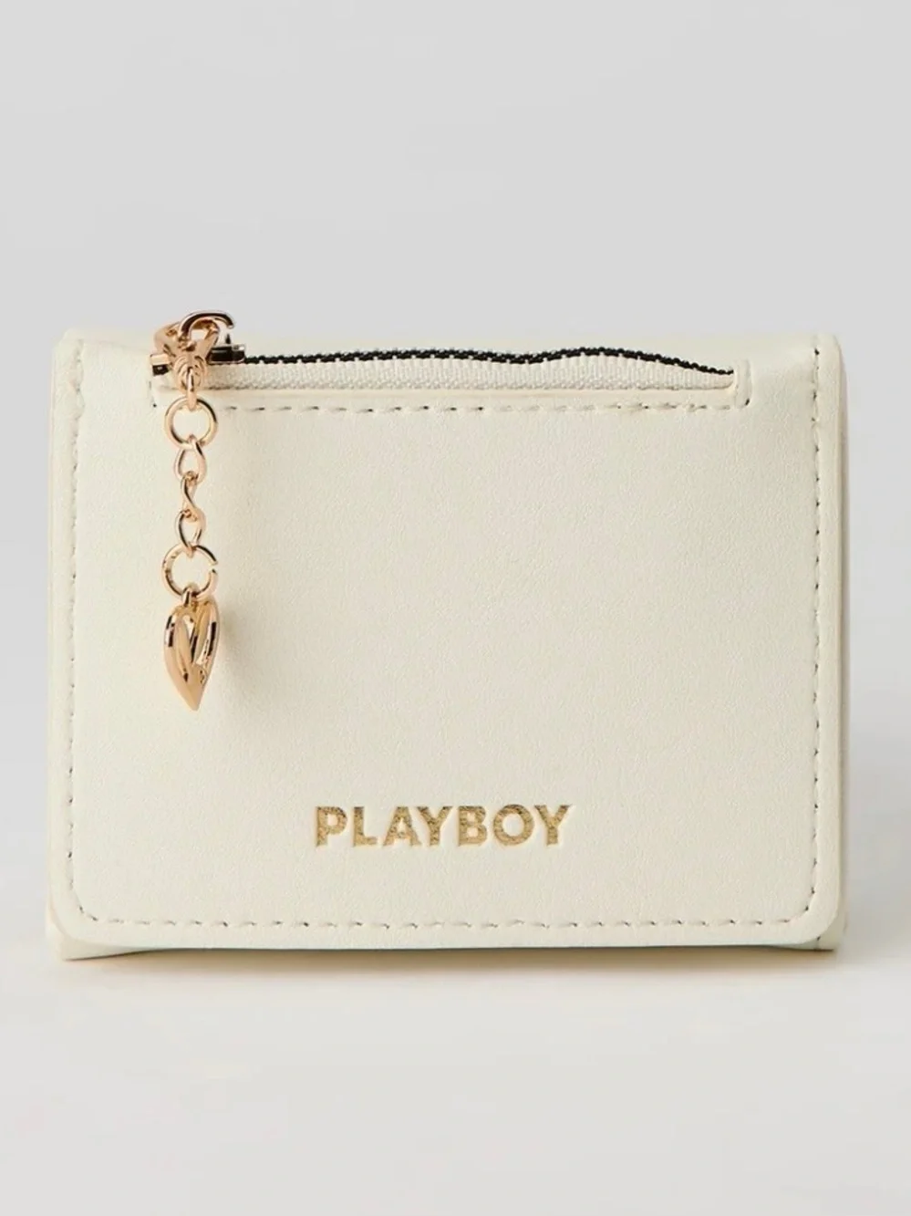 Playboy Women’s Wallet Trifold And Coin Purse With Heart Charm Off White