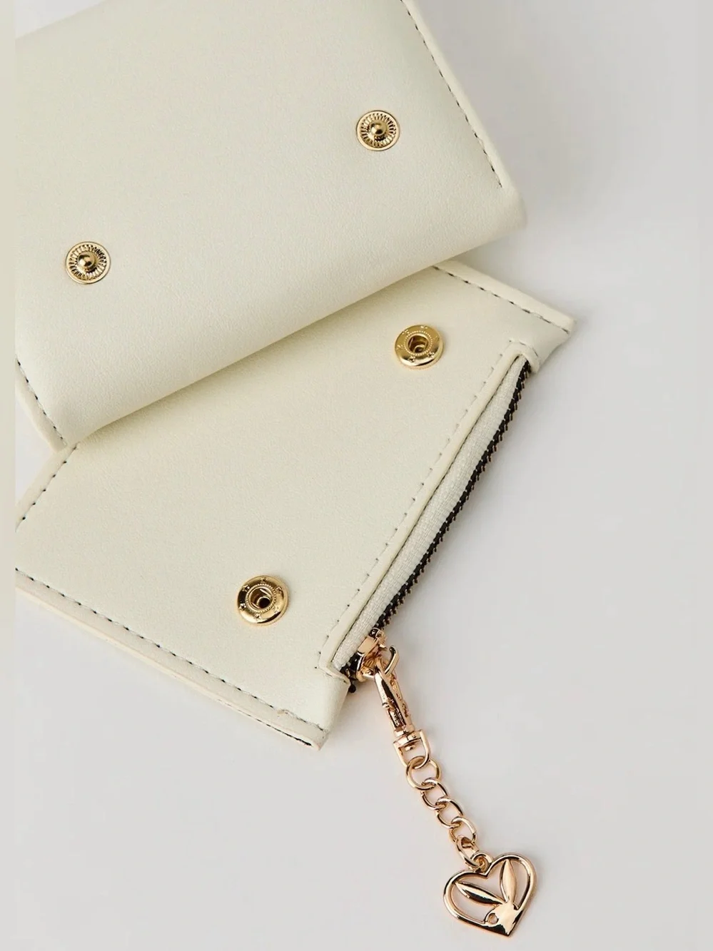 Playboy Women’s Wallet Trifold And Coin Purse With Heart Charm Off White