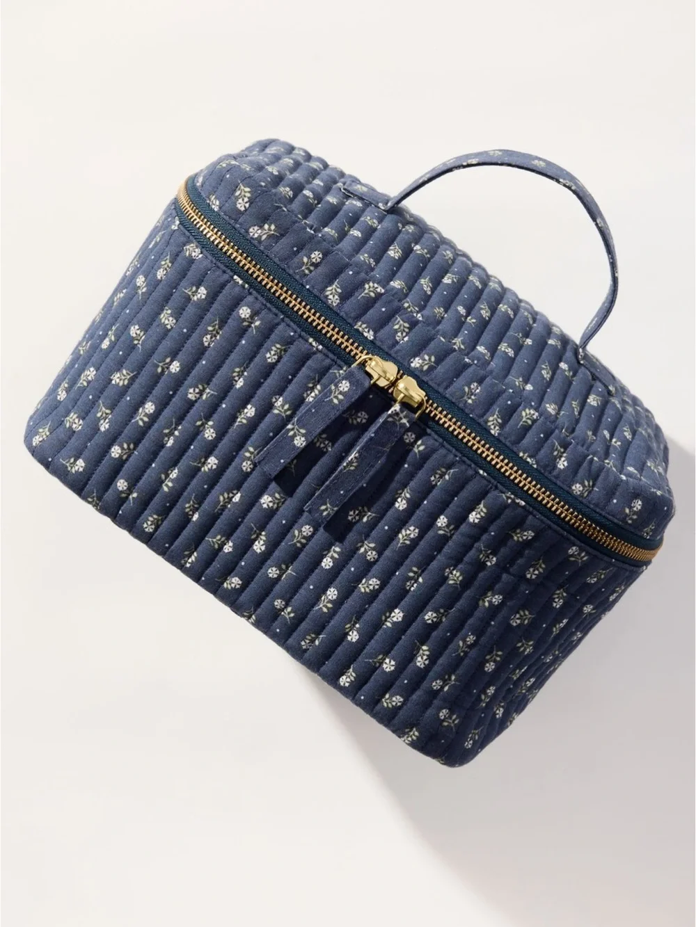 Anthropologie Quilted Navy Floral Travel Case with Top Handle