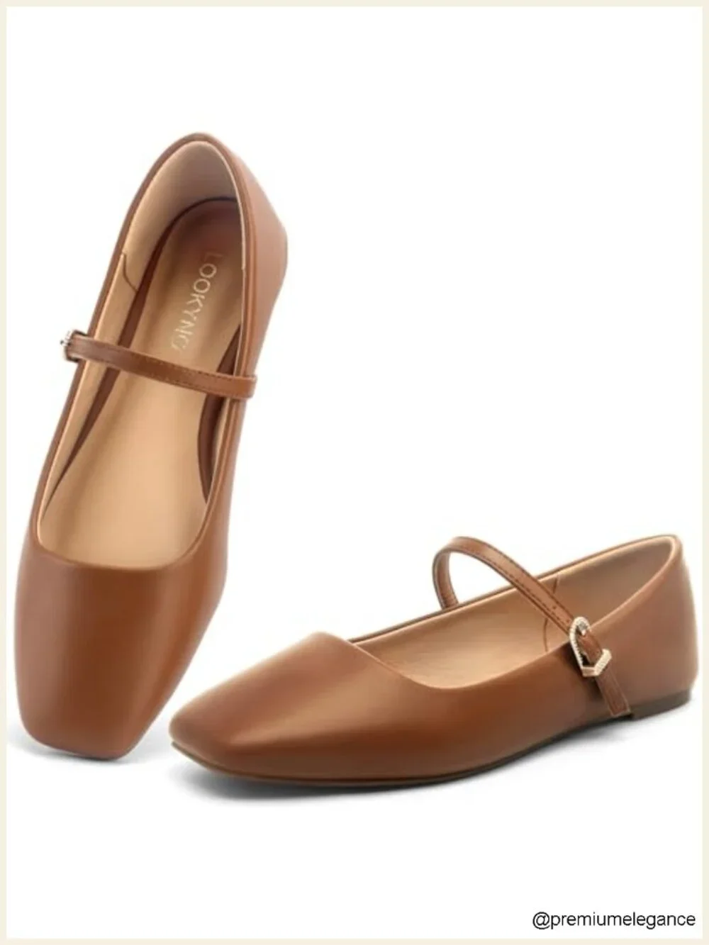 Ballet Mary Jane Flats Adjustable Strap Square Closed Toe Latex Insole