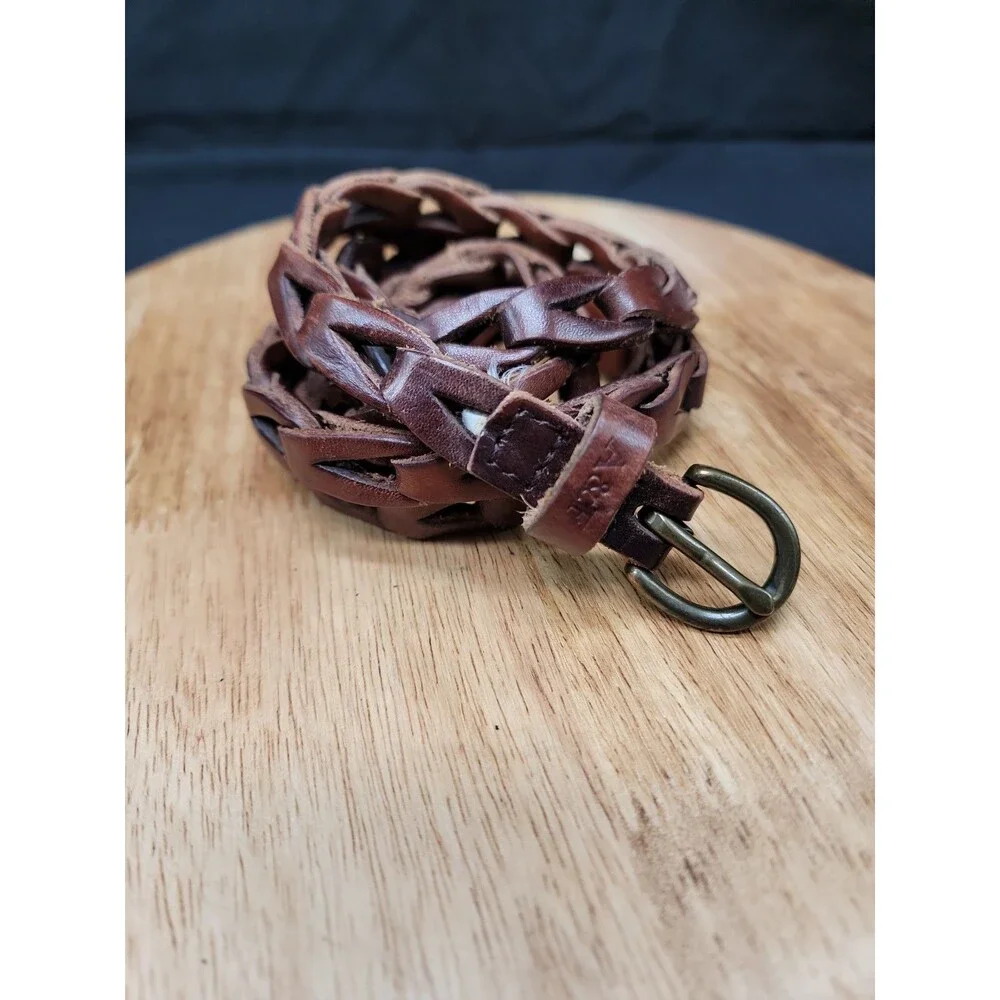 Ambercrombie & Fitch Brown Leather Chain Link Design Braided Belt 43