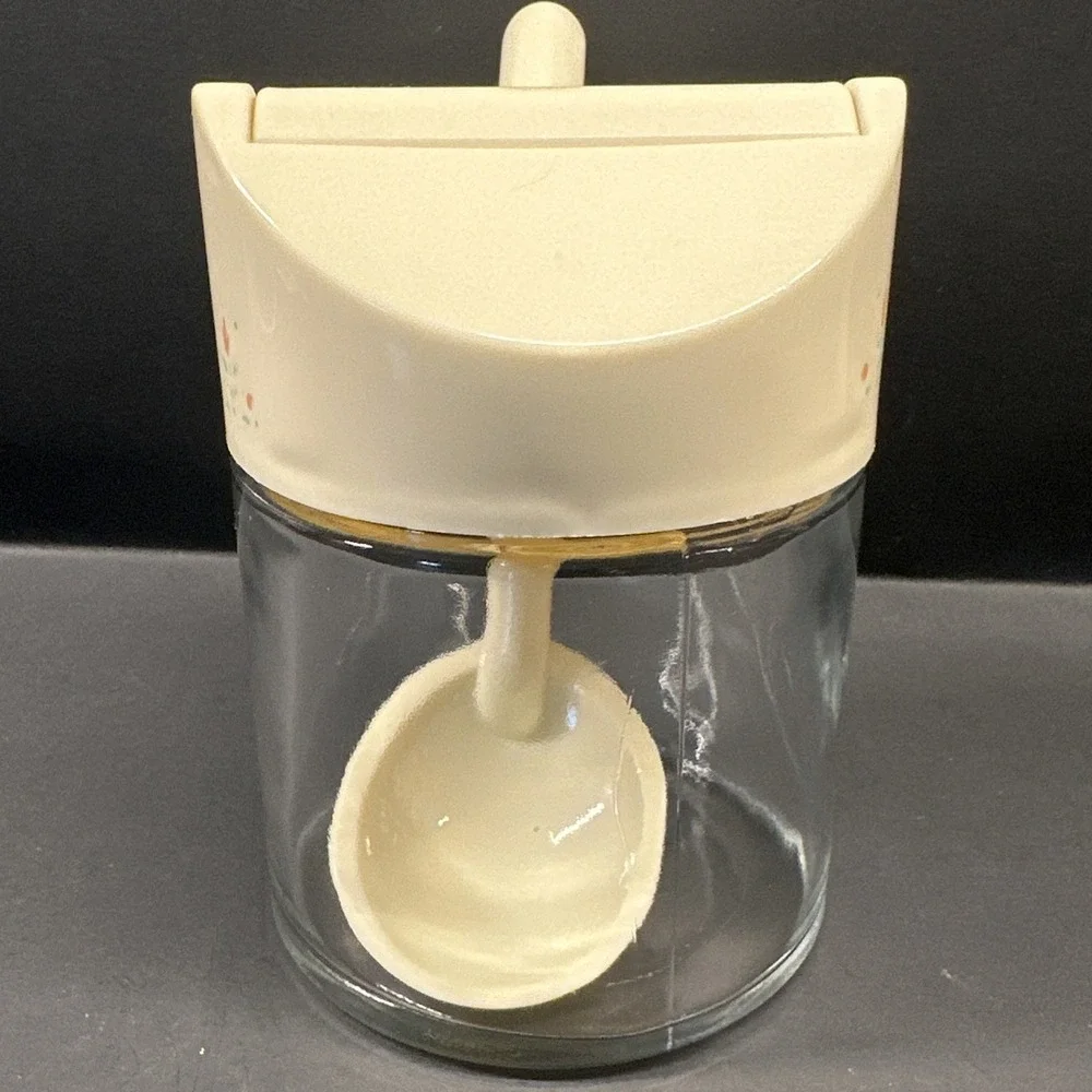 Vtg Corelle Gemco Forever Yours Heart Flip Top Spoon Glass Jar Sugar Jam Canistr