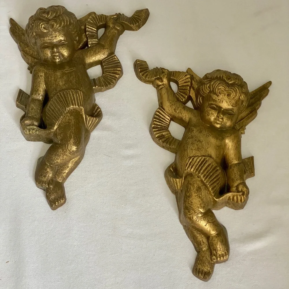 Vtg Gold Cherub Angel Wall‎ Hangings 1970’s