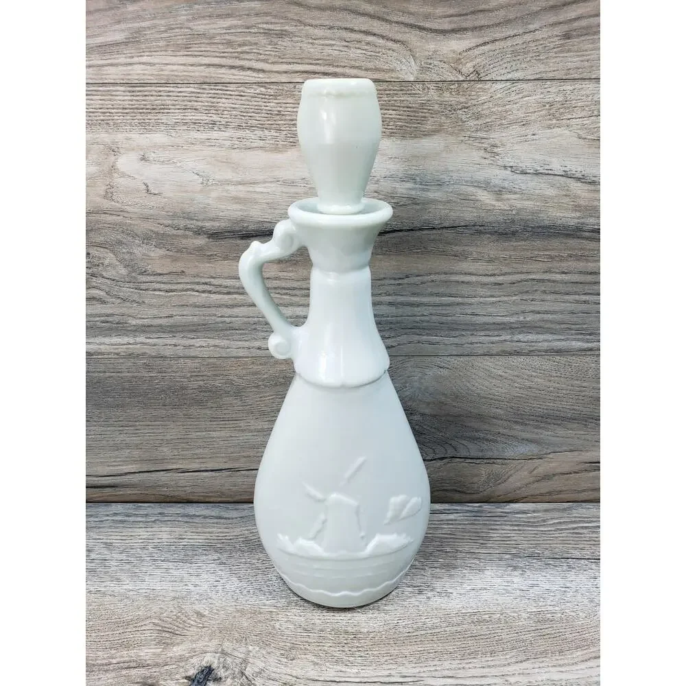 Jim Beam Delft Blue Red Sailing Ships Windmill Whiskey Decanter Bottle 1963