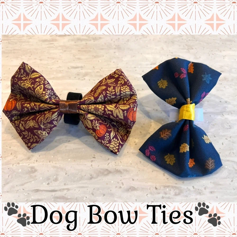 Elegant Dog Bow Tie Set - Autumn Leaves Design