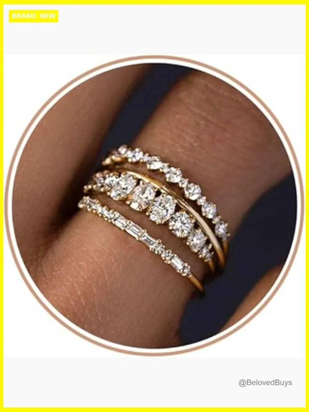Stacking Ring Set 14K Gold Plated Cubic Zirconia Stackable Rings for Women Size