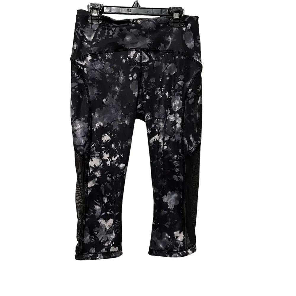 Lululemon athletica Black/White Abstract Floral Mesh Cropped Leggings