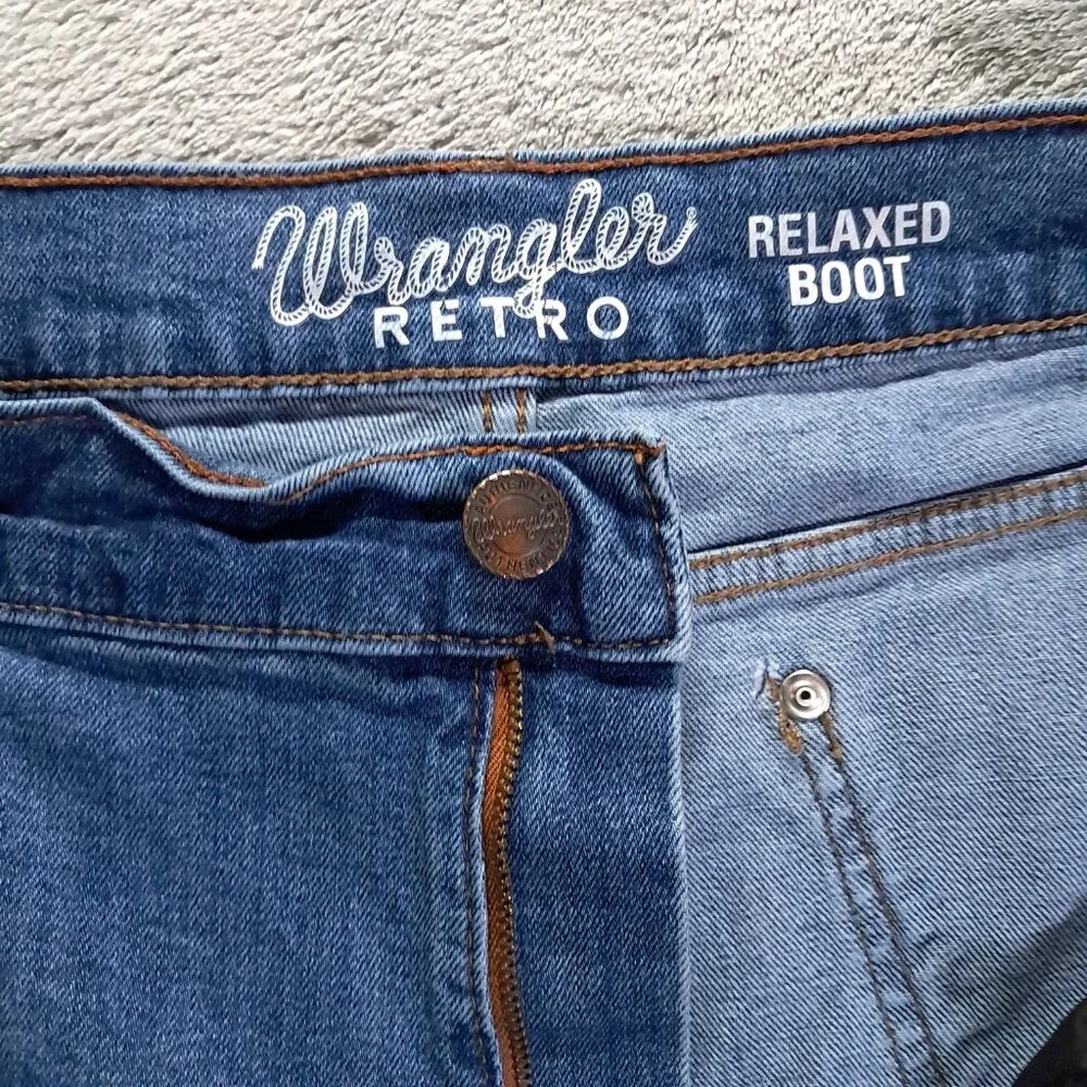 Wrangler Retro Jeans Men 39x35, Tag 38x36 Relaxed Bootcut Blue Denim Stretch