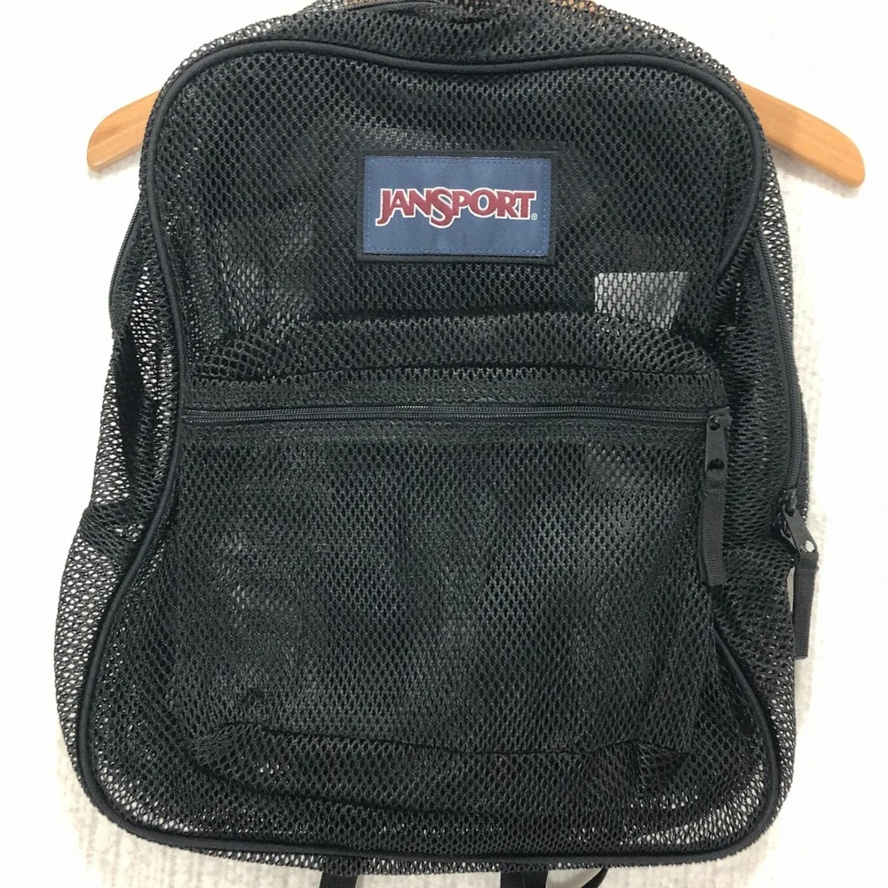 JanSport‎ Mesh Pack Backpack Black See Through School Bag JS0A2SDG 43x34.5x17cm