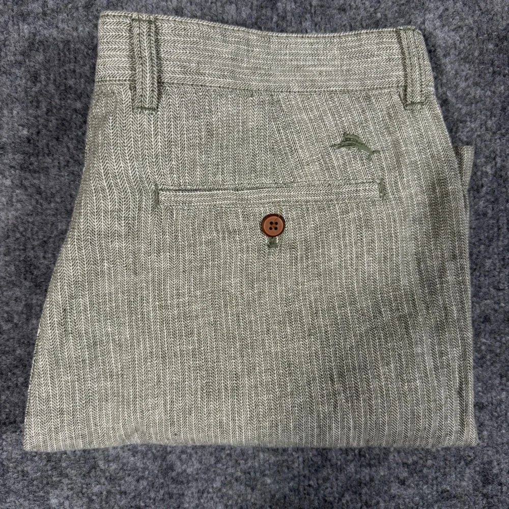 Tommy Bahama Shorts Herringbone Men 36(Fit 34x8.5) Green Linen Cotton Blend NWOT