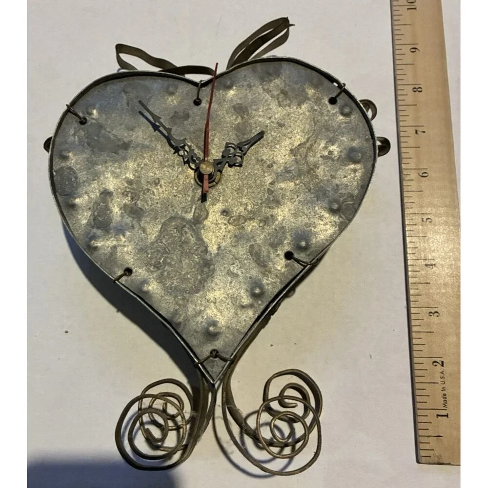 Vintage Made Heart Clock, Galvanized Steel and copper construction.
