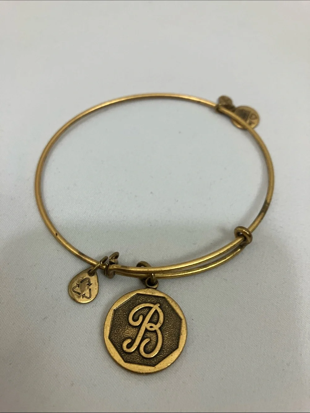 Alex and Ani Gold Tone Charm Bangle Bracelet with 'B' Initial Disc