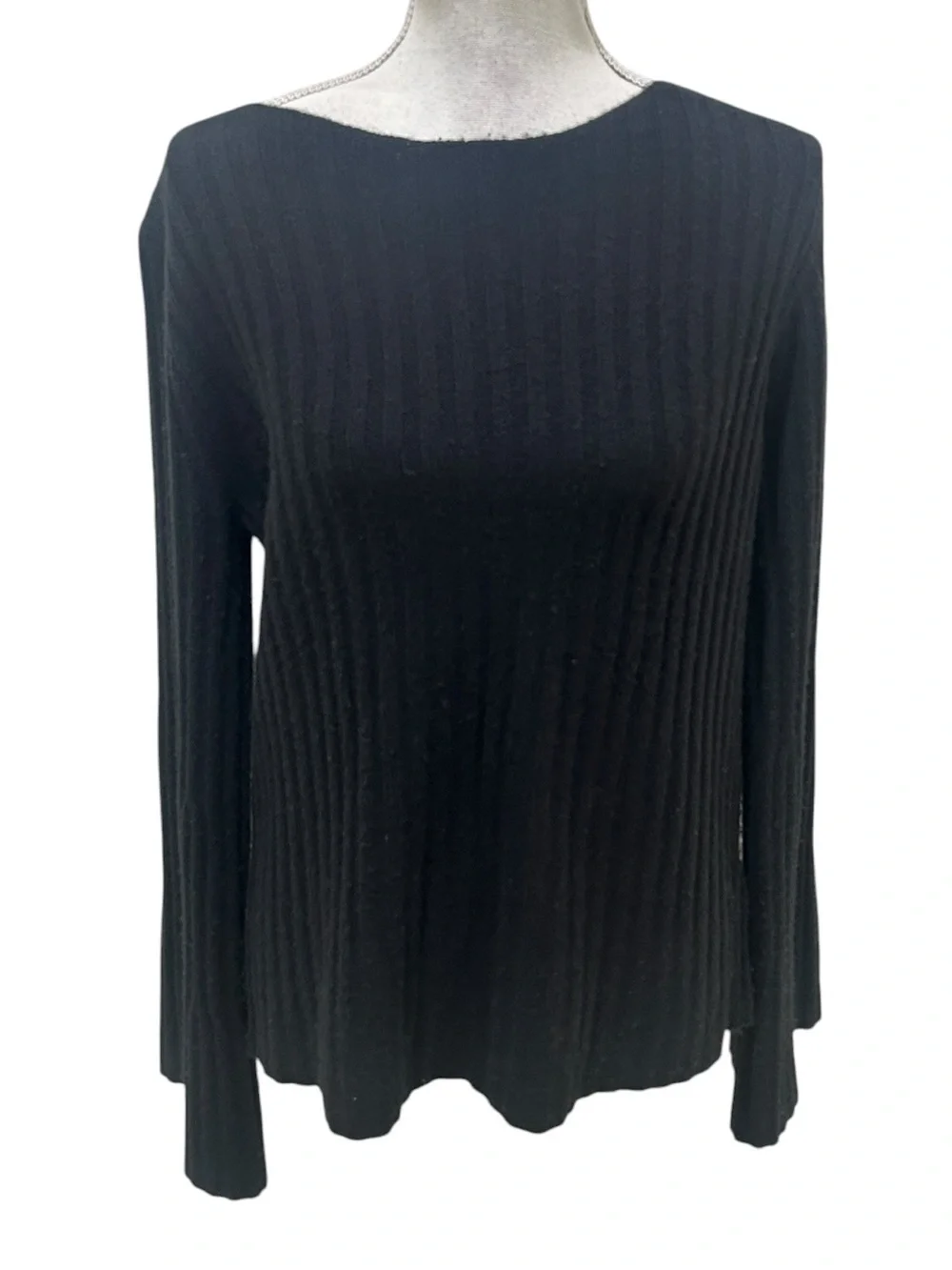 J. Crew Black Ribbed boatneck Long bell Sleeve Sweater size small