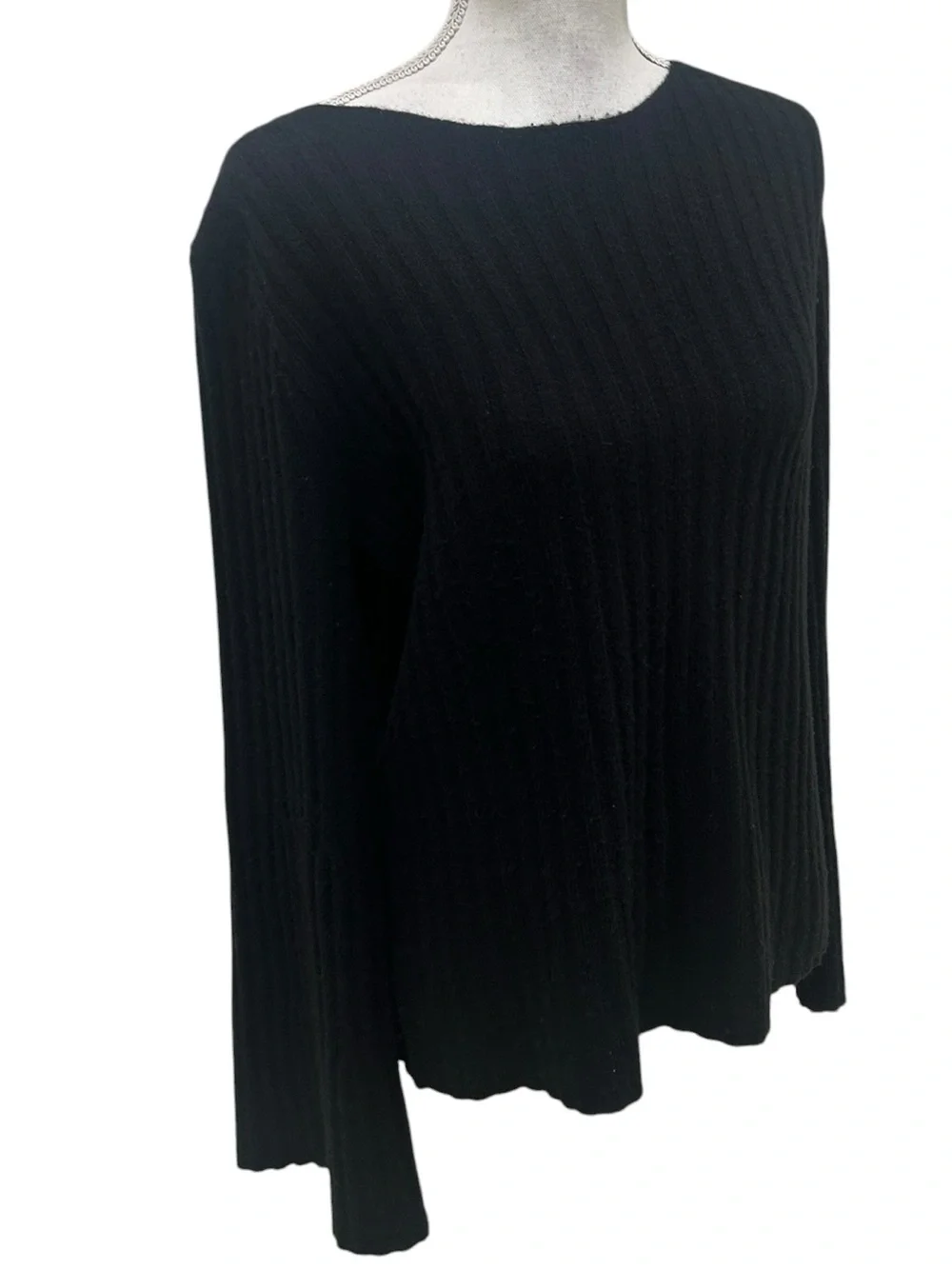 J. Crew Black Ribbed boatneck Long bell Sleeve Sweater size small