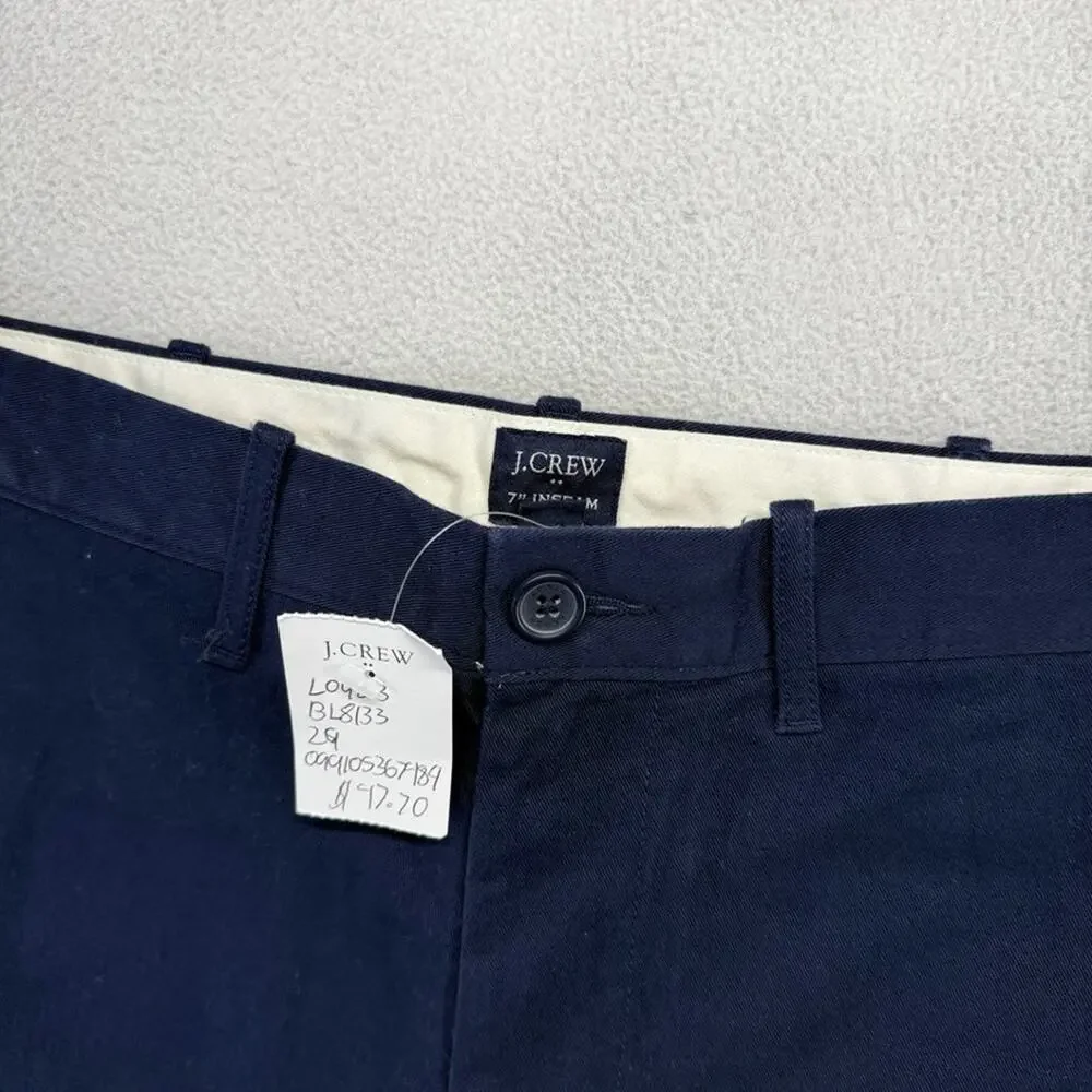 J Crew Shorts Men's 29 Blue Navy Chino Khaki Preppy Flat Front Solid 7 inch NEW