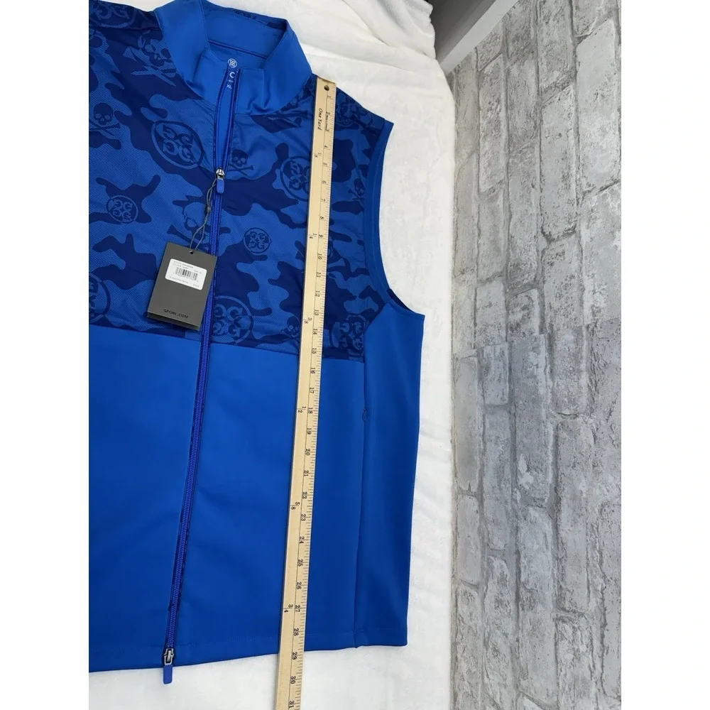 New G/Fore Golf Mens Exploded Camo Stretch Tech Vest Surf Blue‎ Pockets Size XL