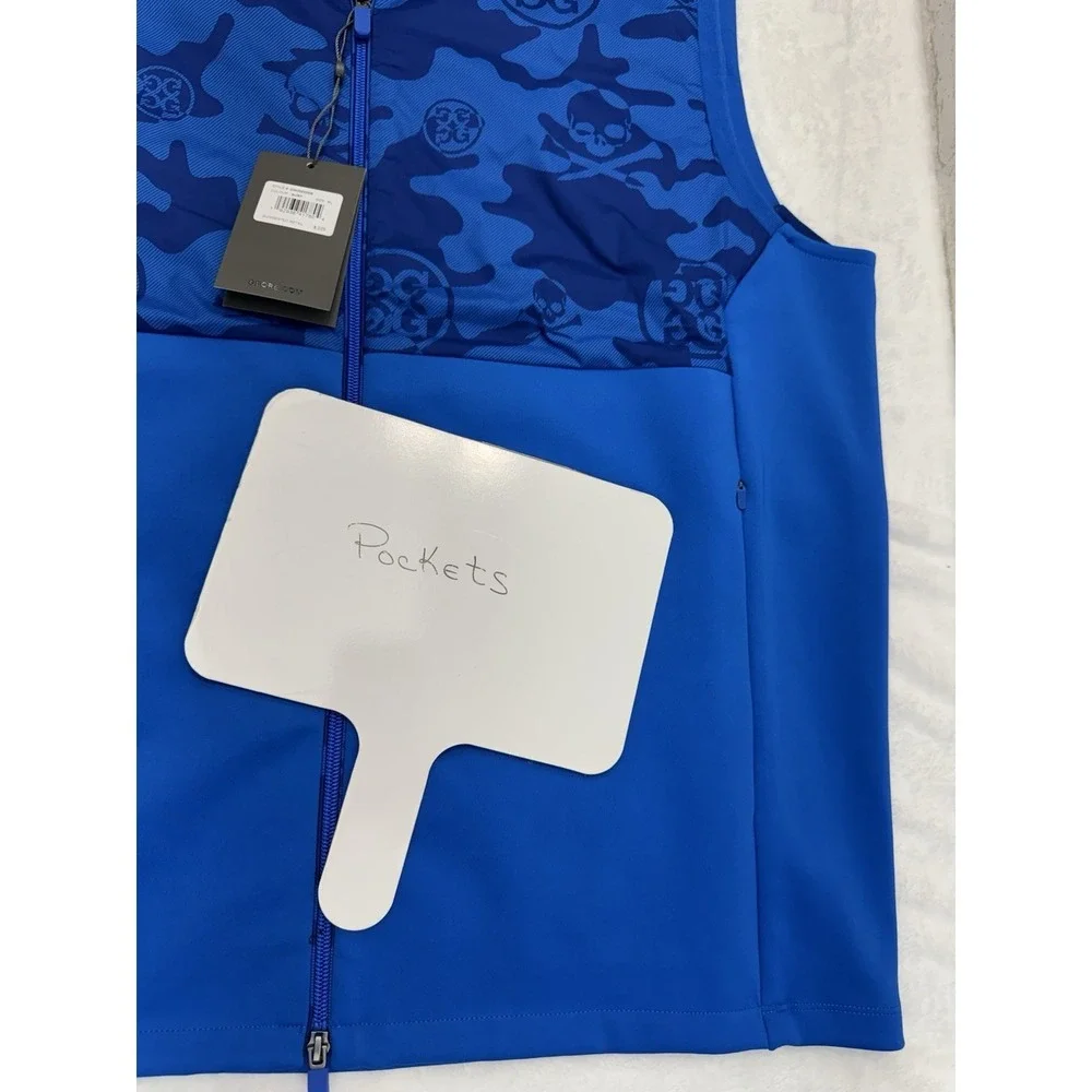 New G/Fore Golf Mens Exploded Camo Stretch Tech Vest Surf Blue‎ Pockets Size XL
