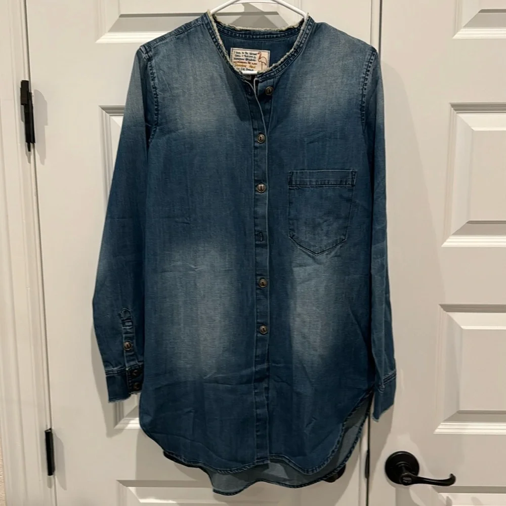 NWT Sandrine Rose x Free People Denim Button Up Top Size Small