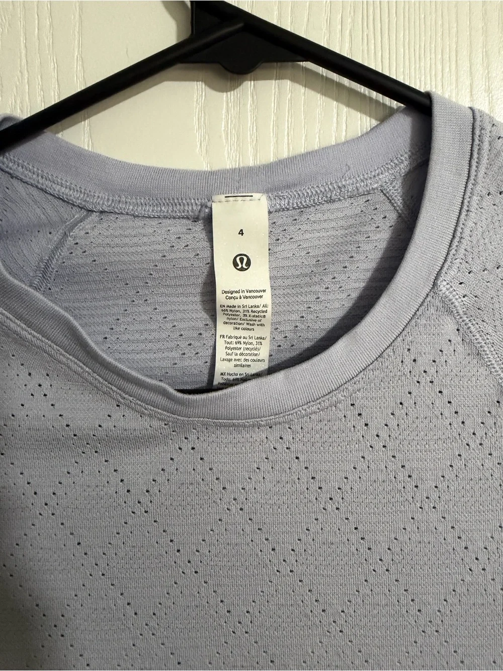 Lululemon Athletica Light Lavender Perforated Crew Neck Tee