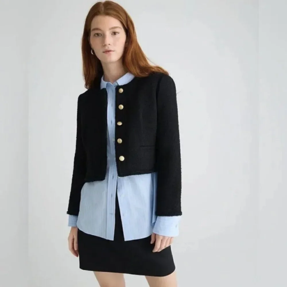 J.Crew Louisa Lady Jacket In Maritime Tweed Blazer Women's 00P Black BU036 NWT