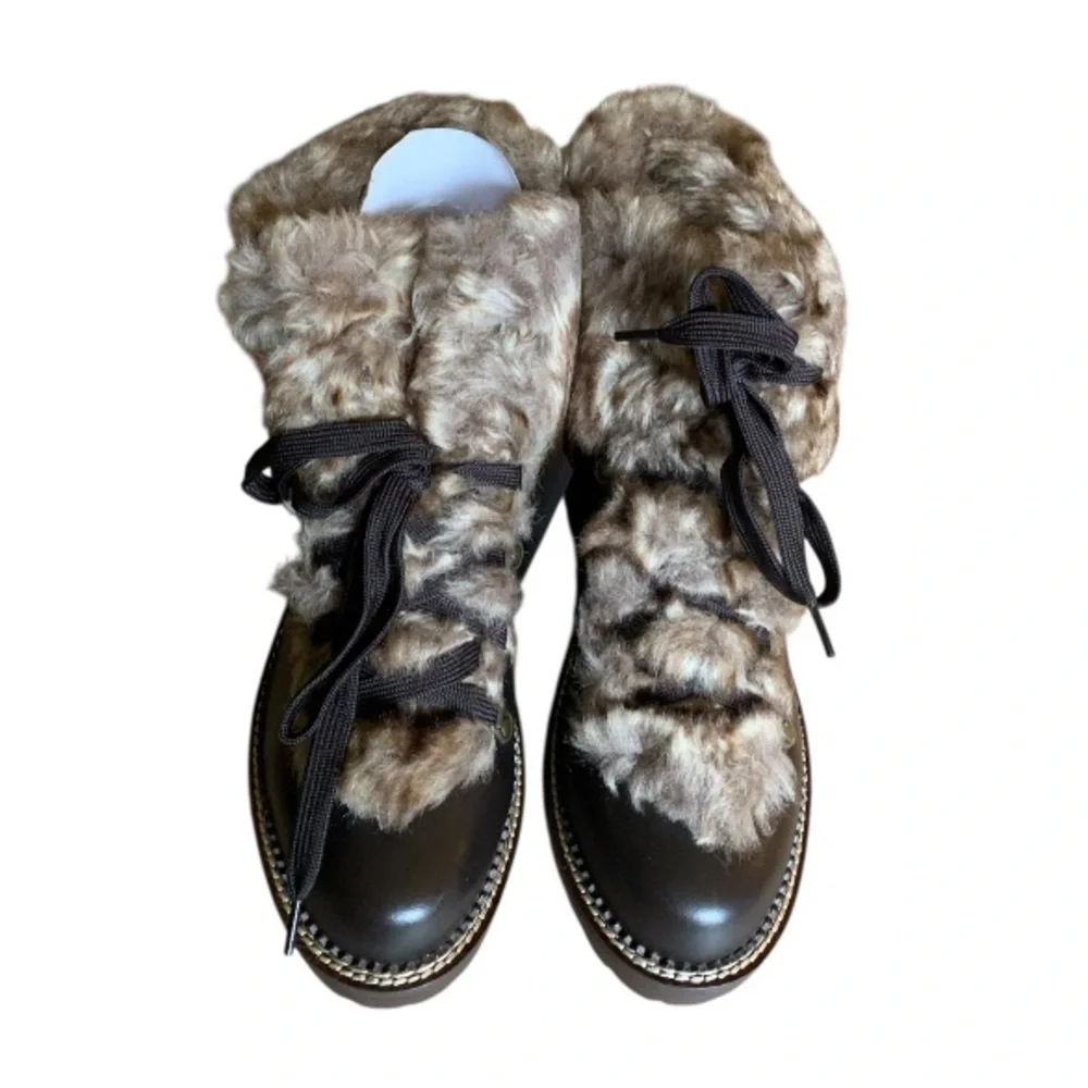 LANDSEND Women’s Leather Faux Fur Cuff Booties, Side Zip