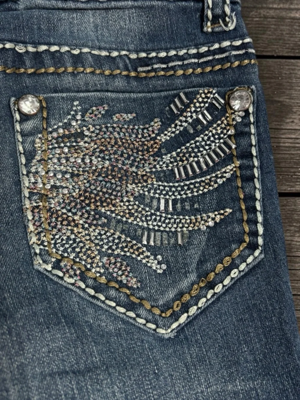 Mudd Dark Blue Slim Jeans Girls Size 7 With Pocket Embellishments