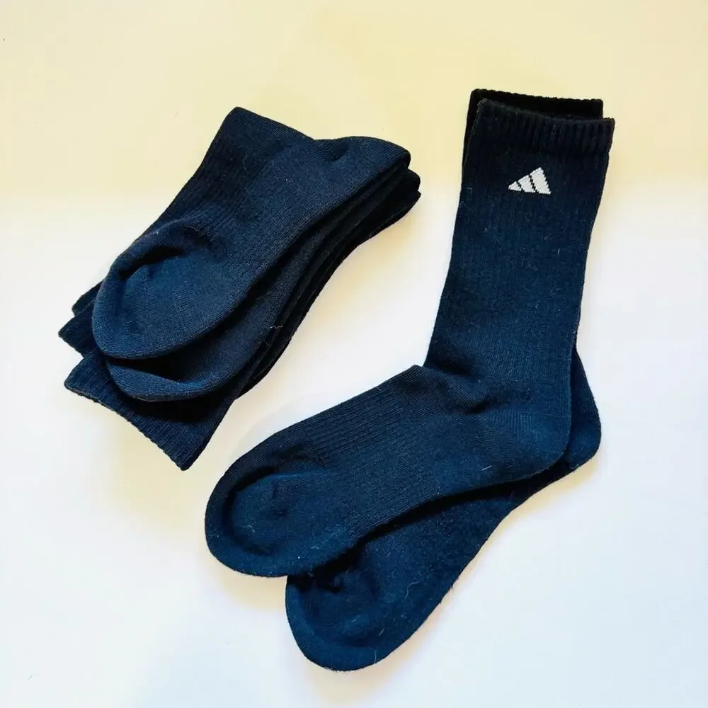 3 NEW ADIDAS Black White Logo Crew Tall Gym Athletic Socks Set Bundle Unisex