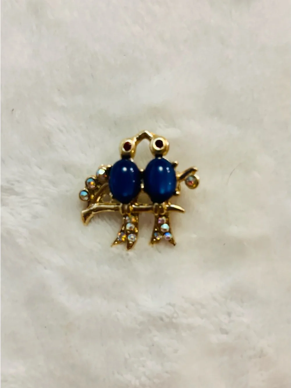 Brooch Source Unknown Gold-Tone Bluebirds Brooch with Aurora Crystal Accents