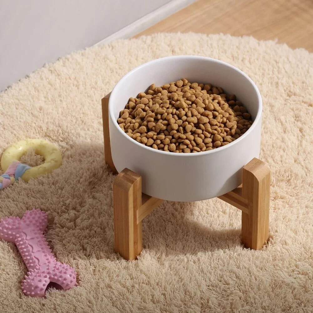 Petygooing 28 OZ White Elevated/Raised Ceramic Dog Bowl