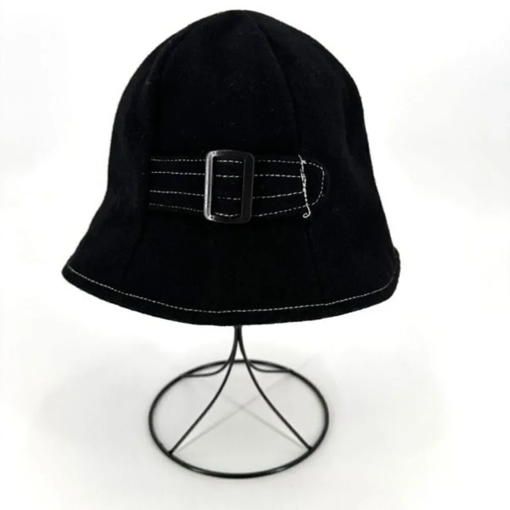 Vintage 40s-50s Wool Black winter Fedora Buckle bucket Hat classic‎ classy style