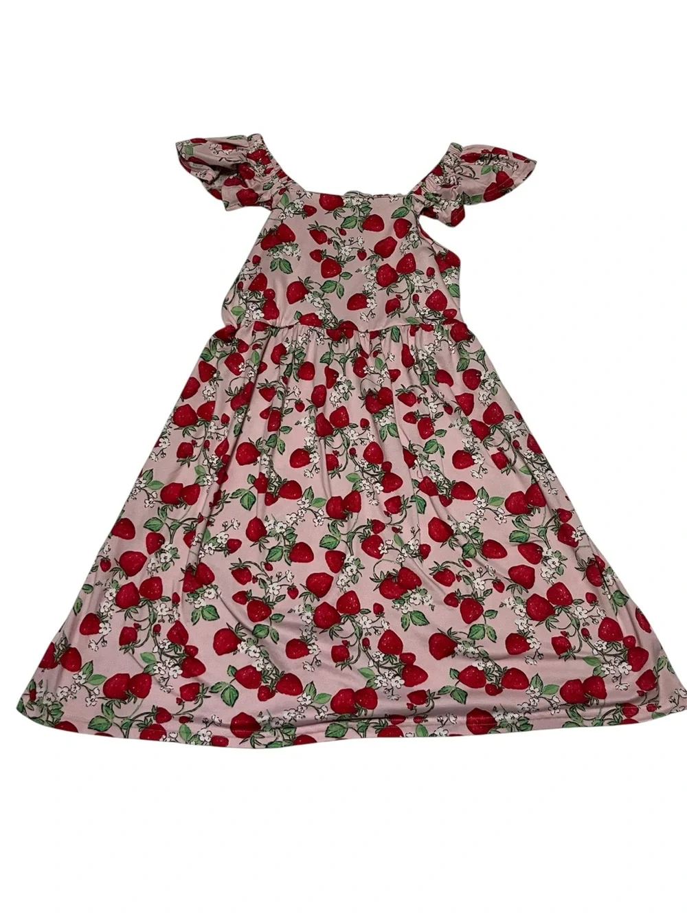 Nanette Lepore Girls Strawberry Print Dress Size 12 Pink Flutter Sleeve Summer