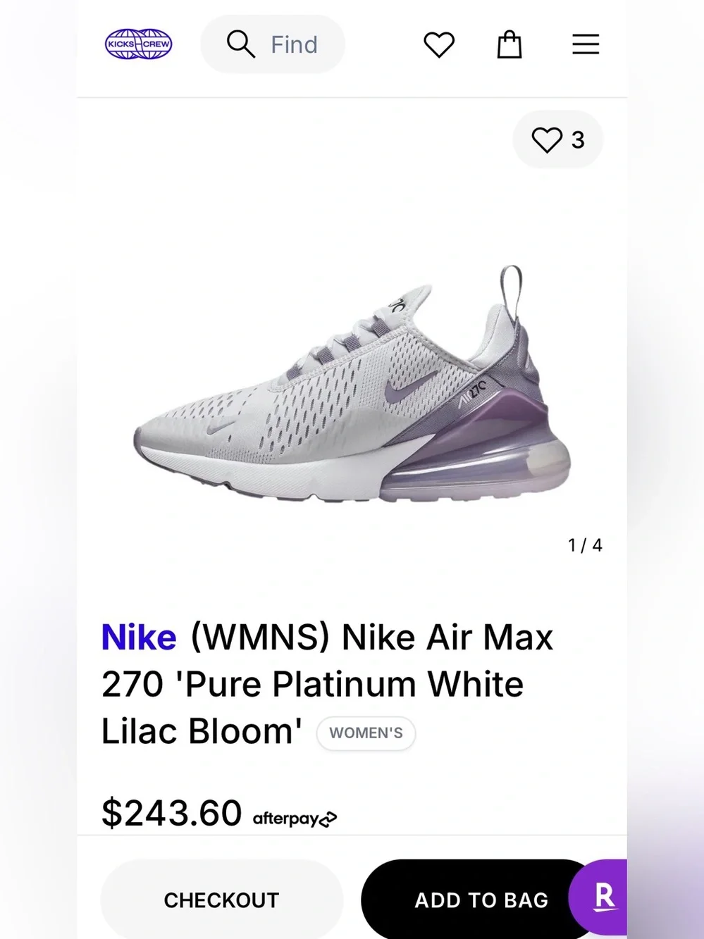 Nike Air Max 270 Pure Platinum White Lilac Bloom