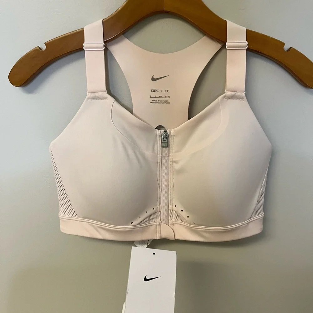 NEW Nike Alpha Women's High-Support Padded Zip Front Racerback Pink Sports bra
