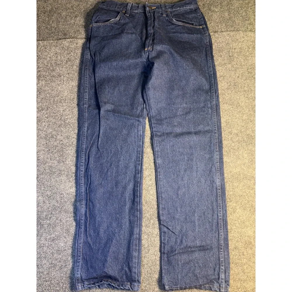 Wrangler Rustler Jeans Mens 34x32 Blue Denim Regular Fit Straight Leg‎ 87619PW