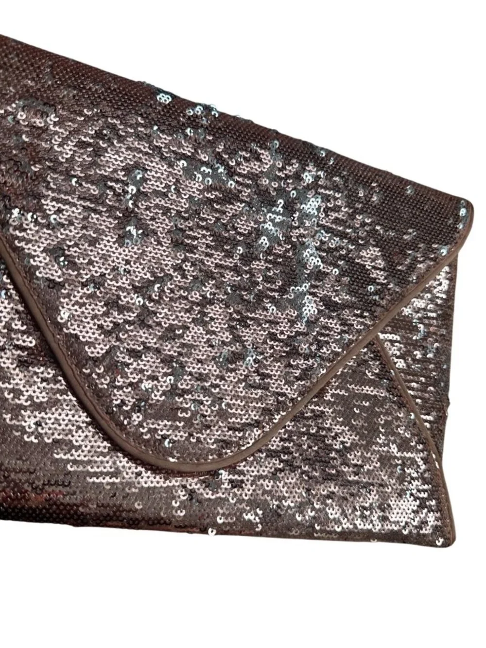 BCBGMAXAZRIA Rose Gold Silver Reversible Sequin Clutch Handbag